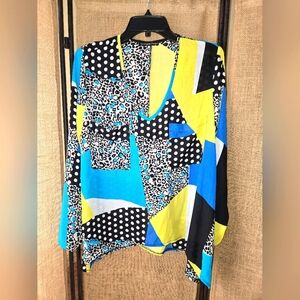 NWOT Women's Madison Paige Colorful Sheer Long Sleeve V Neck Size Medium